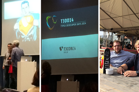 Collage aus drei Bildern von der Typo3-Konferenz in Berlin.
