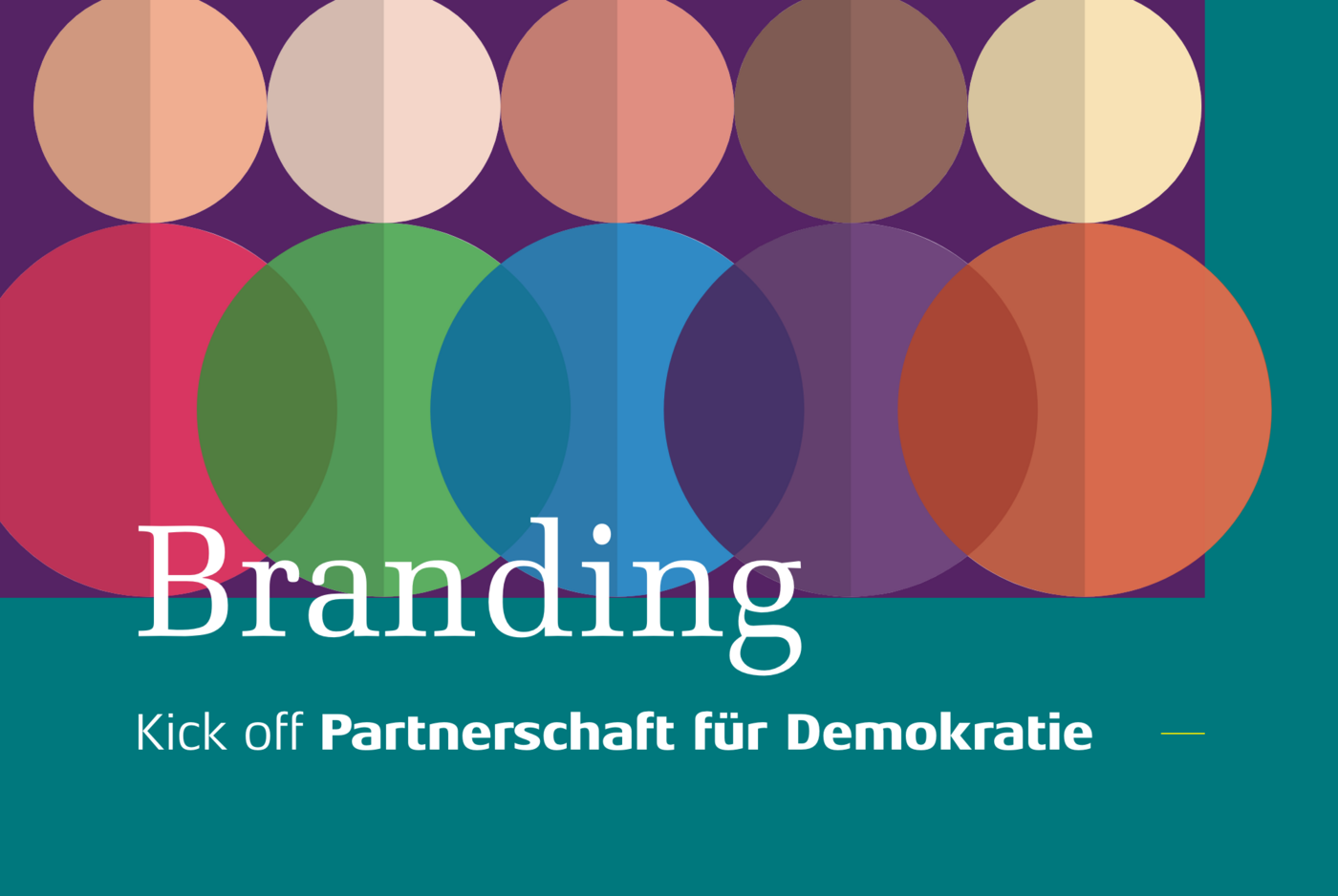 Grafik mit dem großen Wort Branding und im Hintergrund einer Grafik aus bunten Kreisen, die Personen darstellen könnten. Die Grafik ist in Petroltönen gehalten.