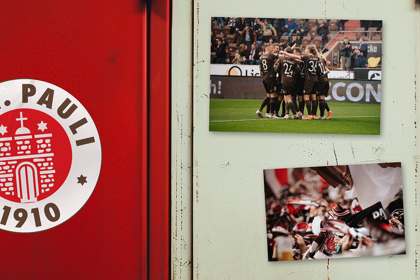Detailaufnahme Spind mit verschiedenen Aufklebern: FC St. Pauli, visuellverstehen, Fotos, Sprüche