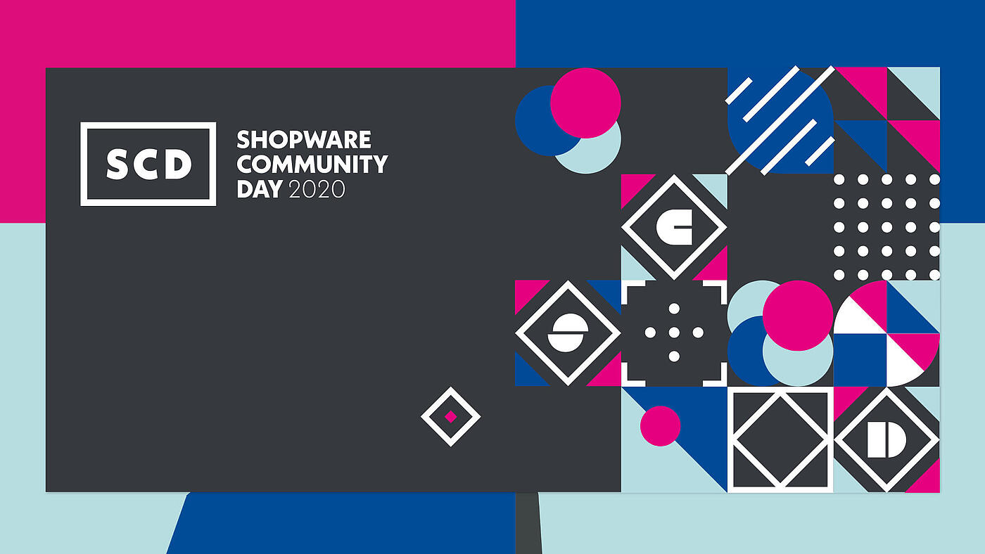 Das blau-pink-graue Banner des Shopware-Community-Days 2020.
