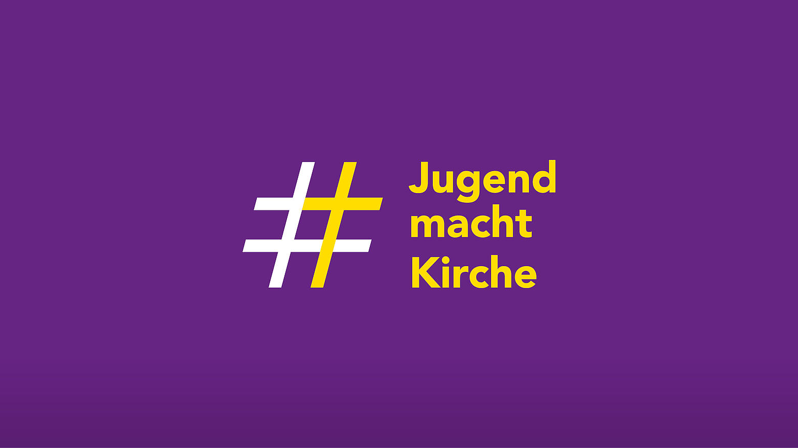 Das Jugend-macht-Kirche-Kampagnen-Logo auf violettem Hintergrund.