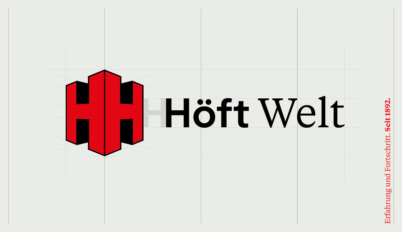Das dreidimensionale, rote Höft-Logo auf hellgrauem Hintergrund. Daneben steht der Schriftzug „Höft Welt".