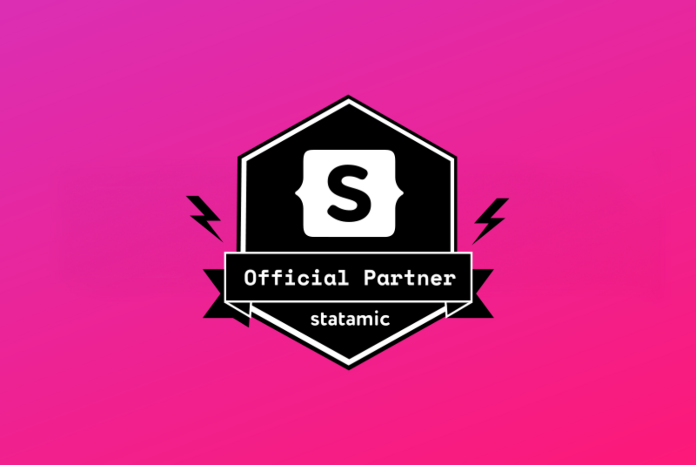 Das Logo eines Statamic-Partners, schwarz-weiß auf pinkem Hintergrund.