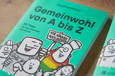 Das Cover des visuellverstehen-Buchs Gemeinwohl von A-Z im Close-Up.