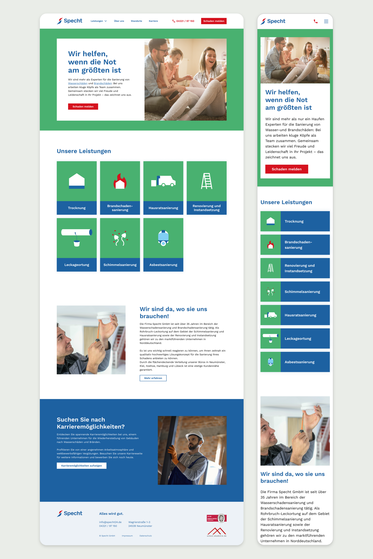 Eine Grafik, die nebeneinander die Desktop- und die mobile Version der Website von Specht zeigt.
