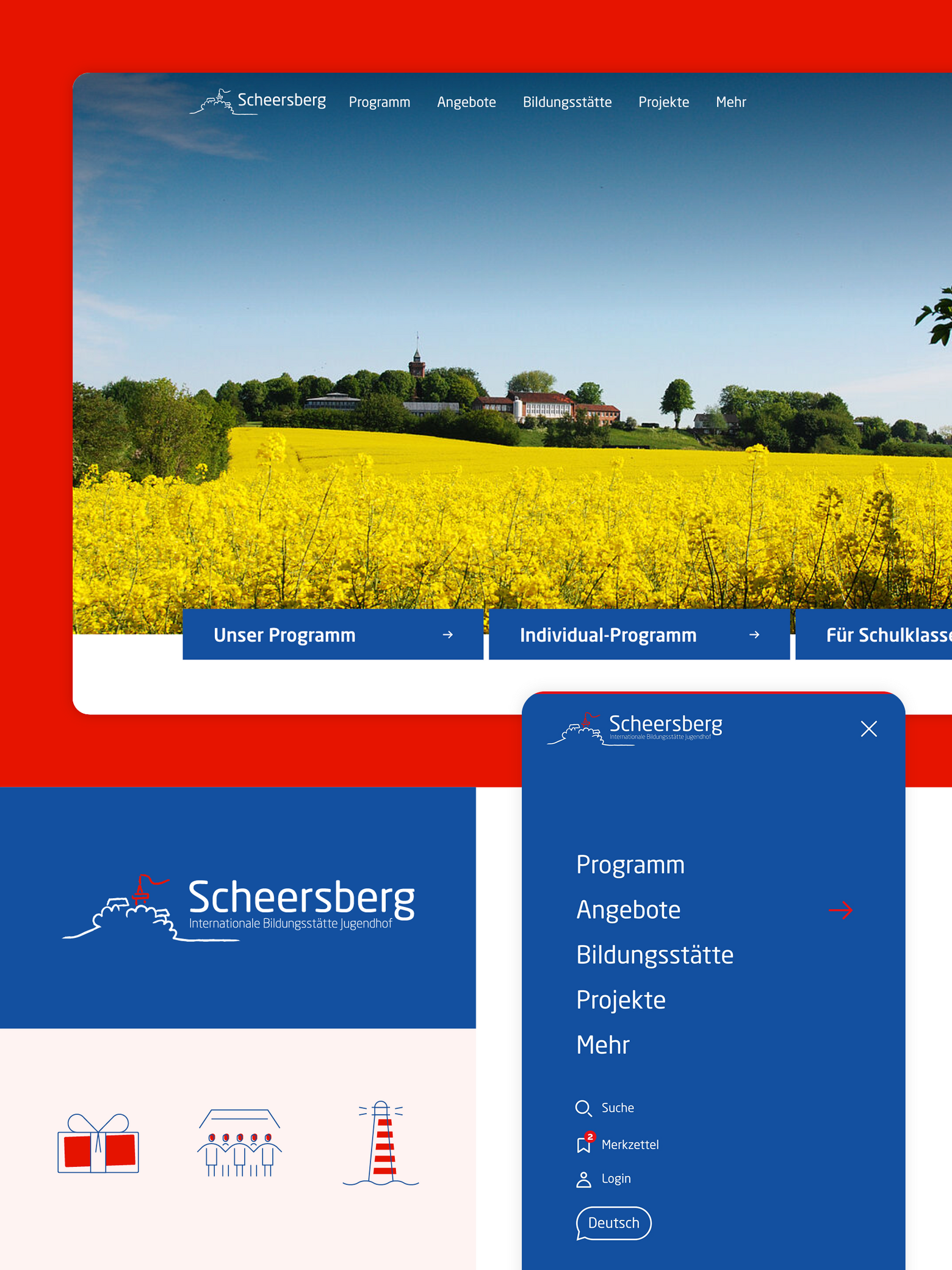 Ein Ausschnitt aus der Website einer der Bildungsstätten: Klar erkennbar sind das einheitliche, freundlich-bunte Design und alle wichtigen Informationen.