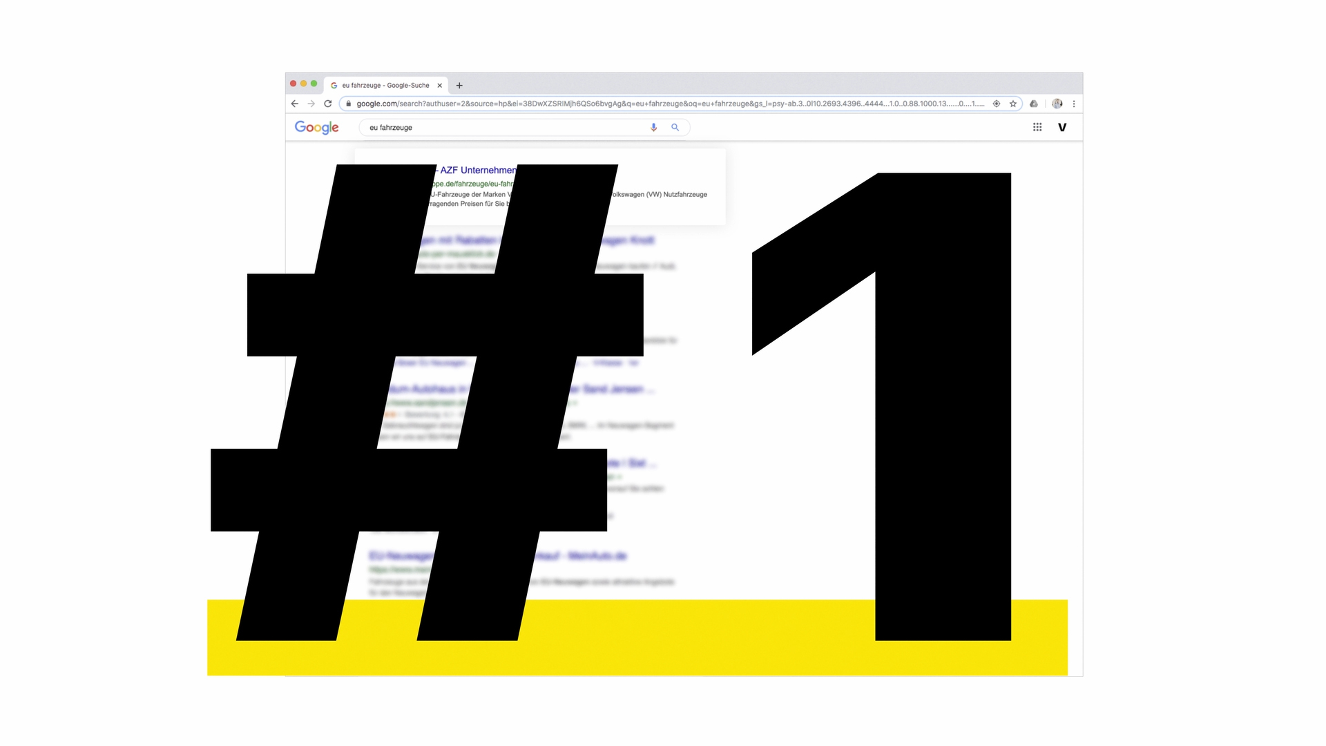 Auf dem Screenshot einer Google-Suche zum Thema EU-Autos prangt ein riesiger Hashtag mit einer 1.